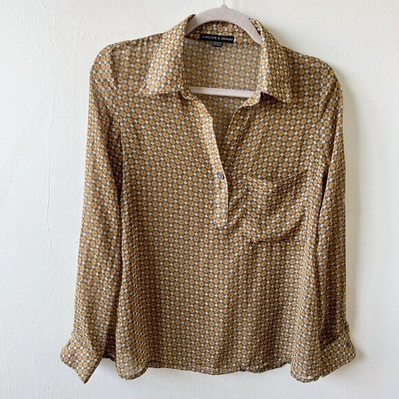 Vintage floral sheer buttons down top blouse long sleeeve MEDIUM green Red - Picture 1 of 13